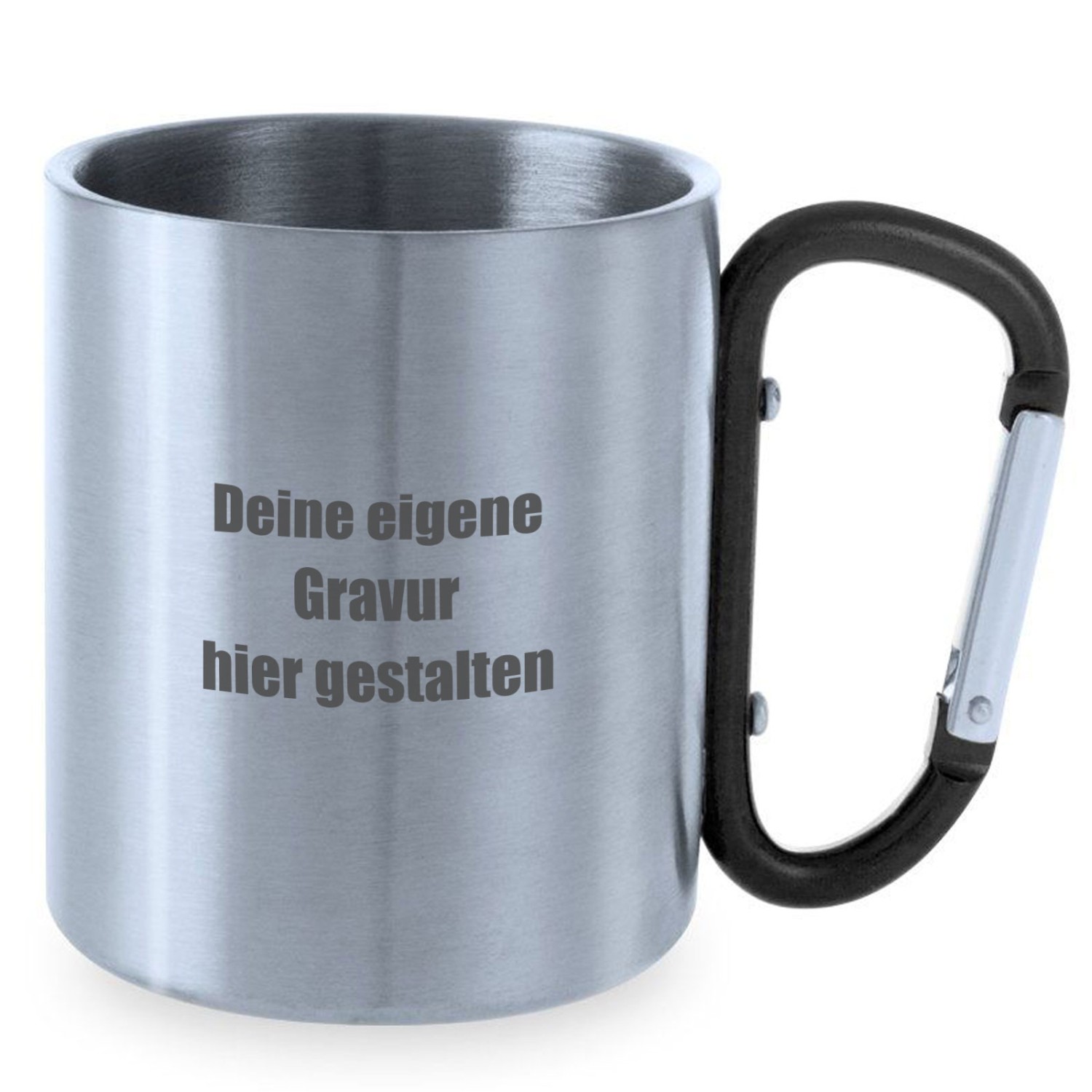 1. Foto Tasse Becher Falster Schwarz Karabiner Henkel mit Gravur