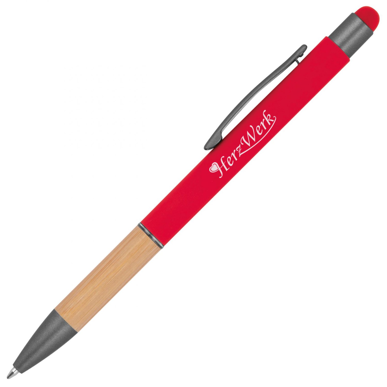 0. Foto Kugelschreiber LILLY Metall Bambus mit Gravur Namen Logo gravieren (Kugelschreiberfarbe: rot)