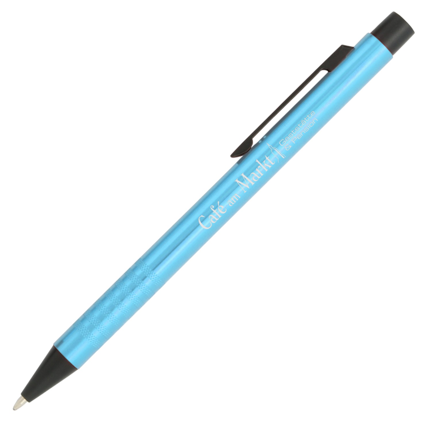 0. Foto Kugelschreiber BLACKITO Metall mit Gravur Logo Name EXPRESSGRAVUR (Kugelschreiberfarbe: hellblau)