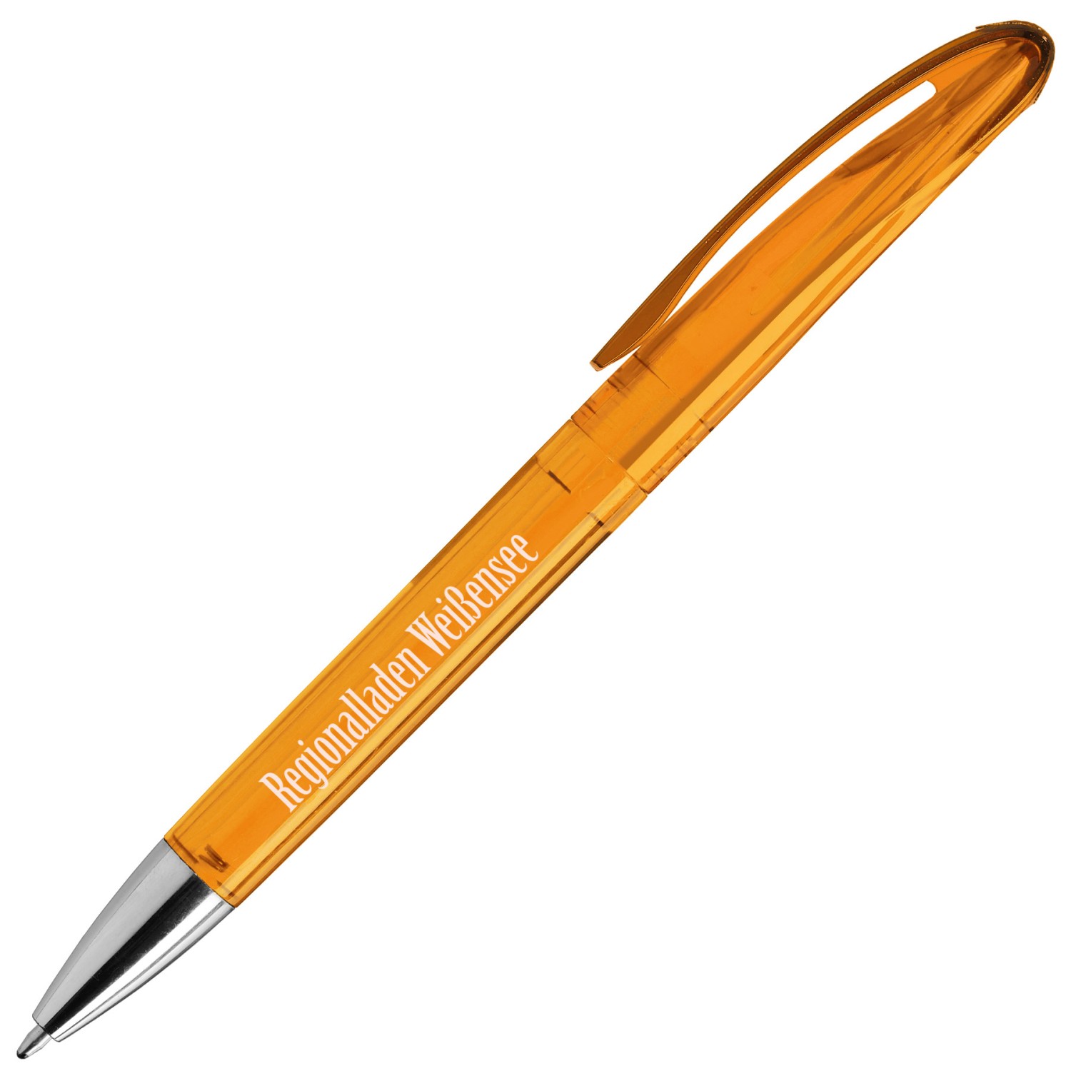 0. Foto Kugelschreiber Billy mit Druck Werbung Text Logo Grafik 1-farbig bedruckt (Kugelschreiberfarbe: orange transparent)