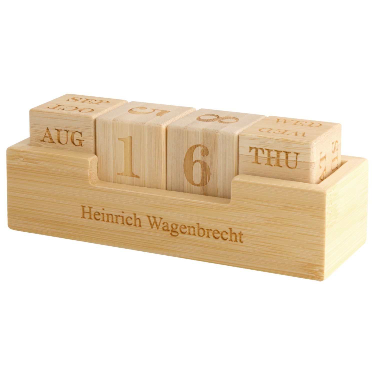 0. Foto Ewiger Tischkalender MEDUS Holz Bambus mit Gravur