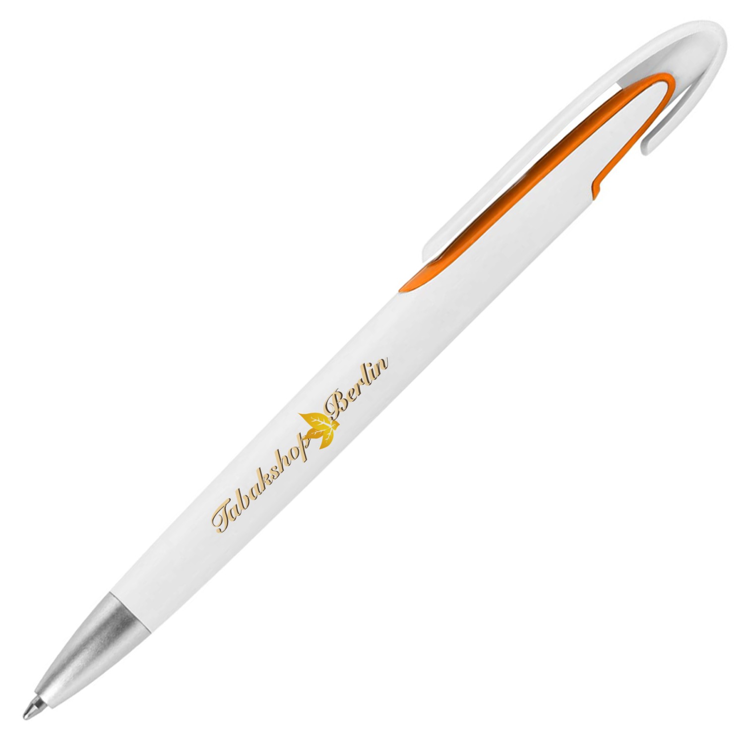 1. Foto Kugelschreiber Claas mit Druck Logo Fotodruck 4-farbig (Kugelschreiberfarbe: weiß / orange)