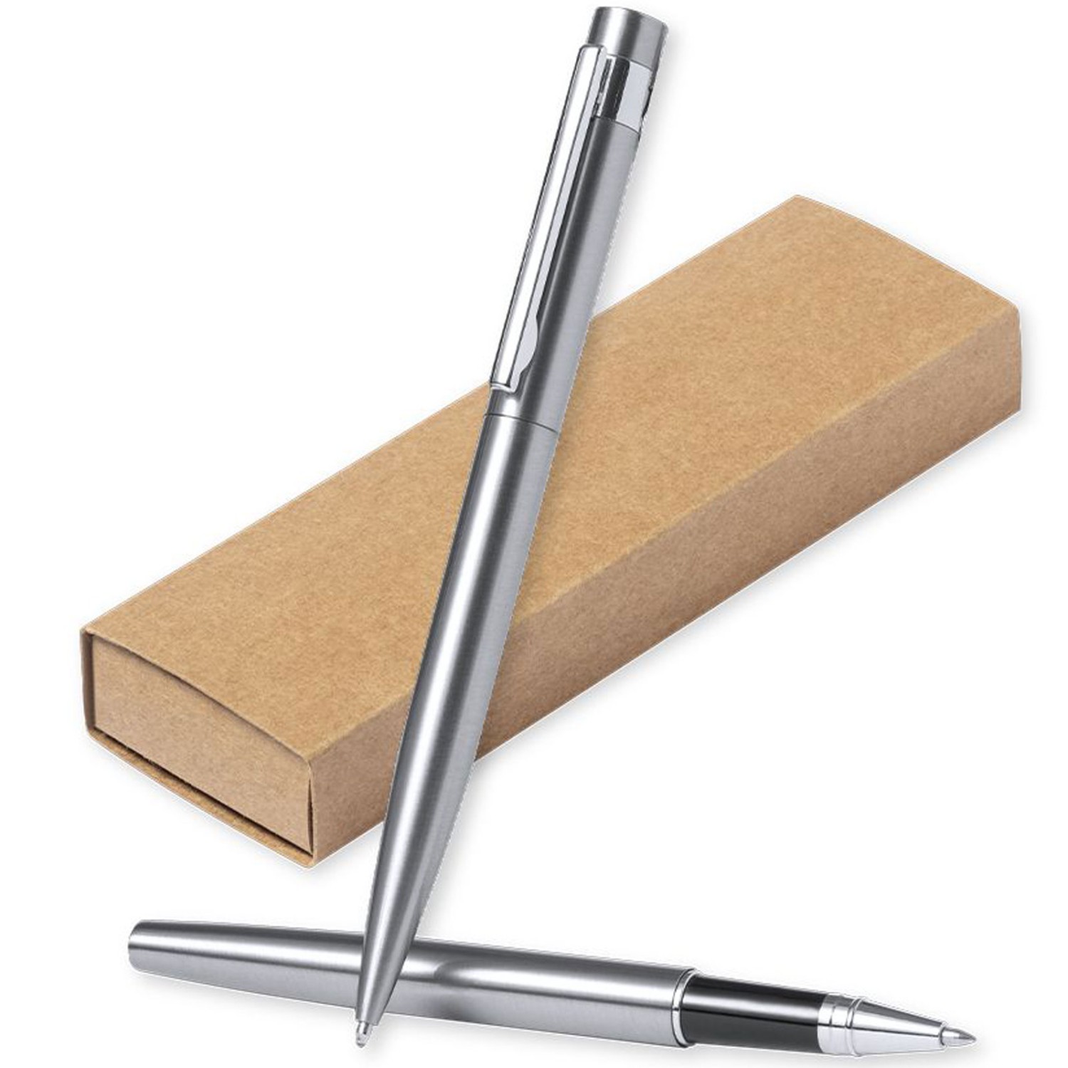 0. Foto Metall Kugelschreiber Set Kaylax recycelt Edelstahl im Etui mit Gravur