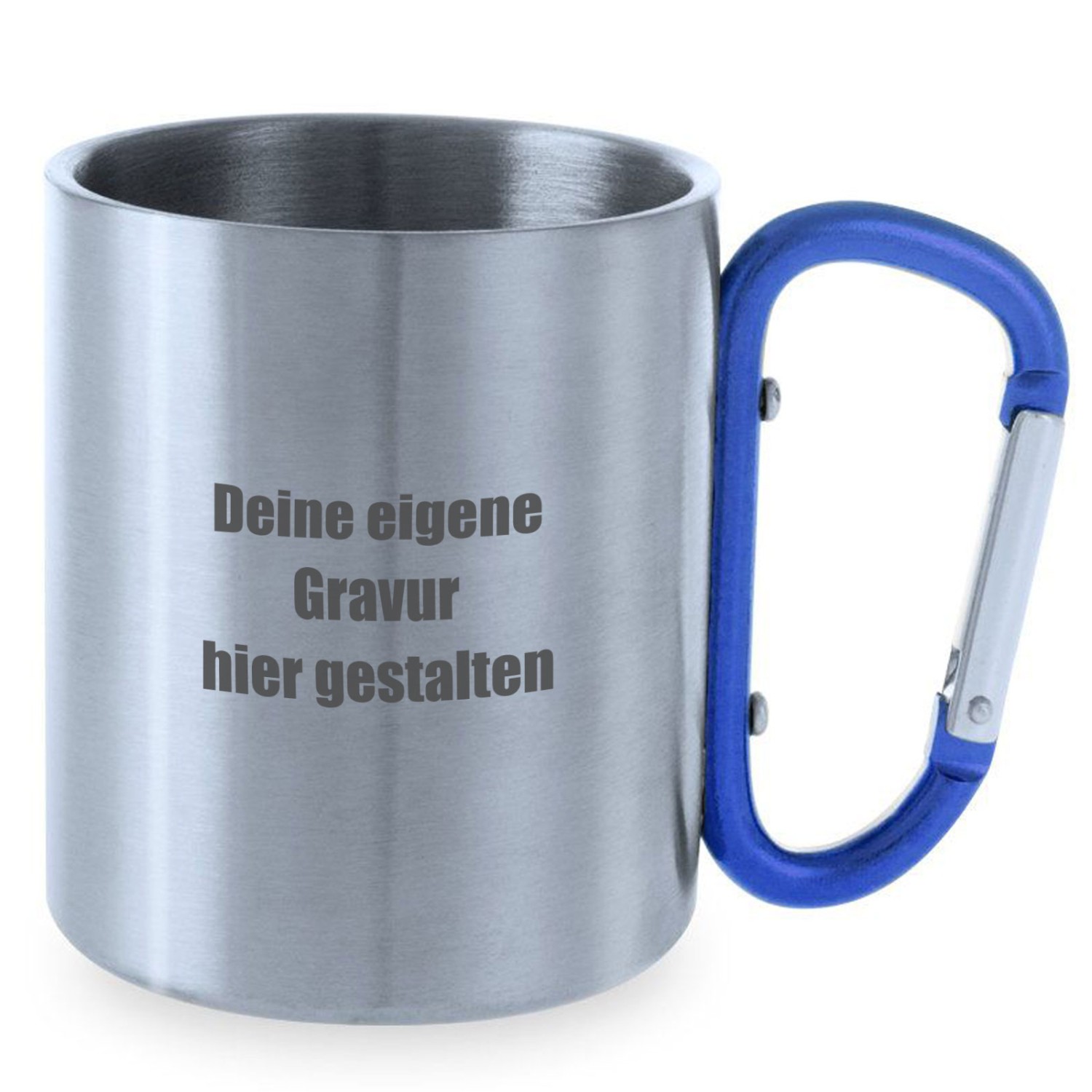 1. Foto Tasse Becher Falster Blau Karabiner Henkel mit Gravur