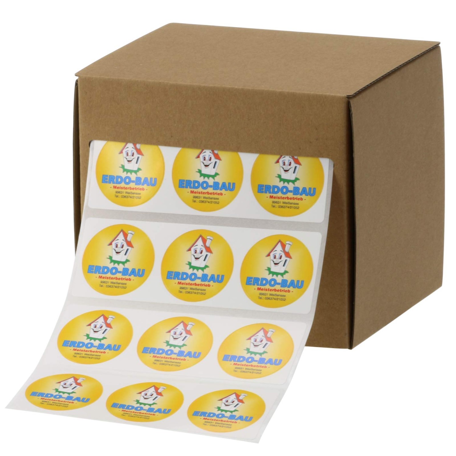 1. Foto Etiketten PP Folie satiniert Druck mit Logo farbig bedruckt (Etikettenformat: 30mm Durchmesser rund)