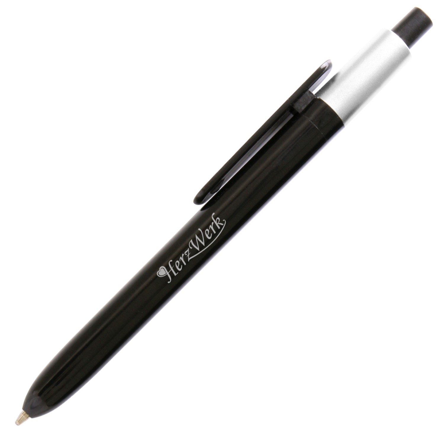 1. Foto Kugelschreiber ELLA metallic mit Druck 1-farbig Logo Text Werbung (Farbe des Stiftes: silber/schwarz)