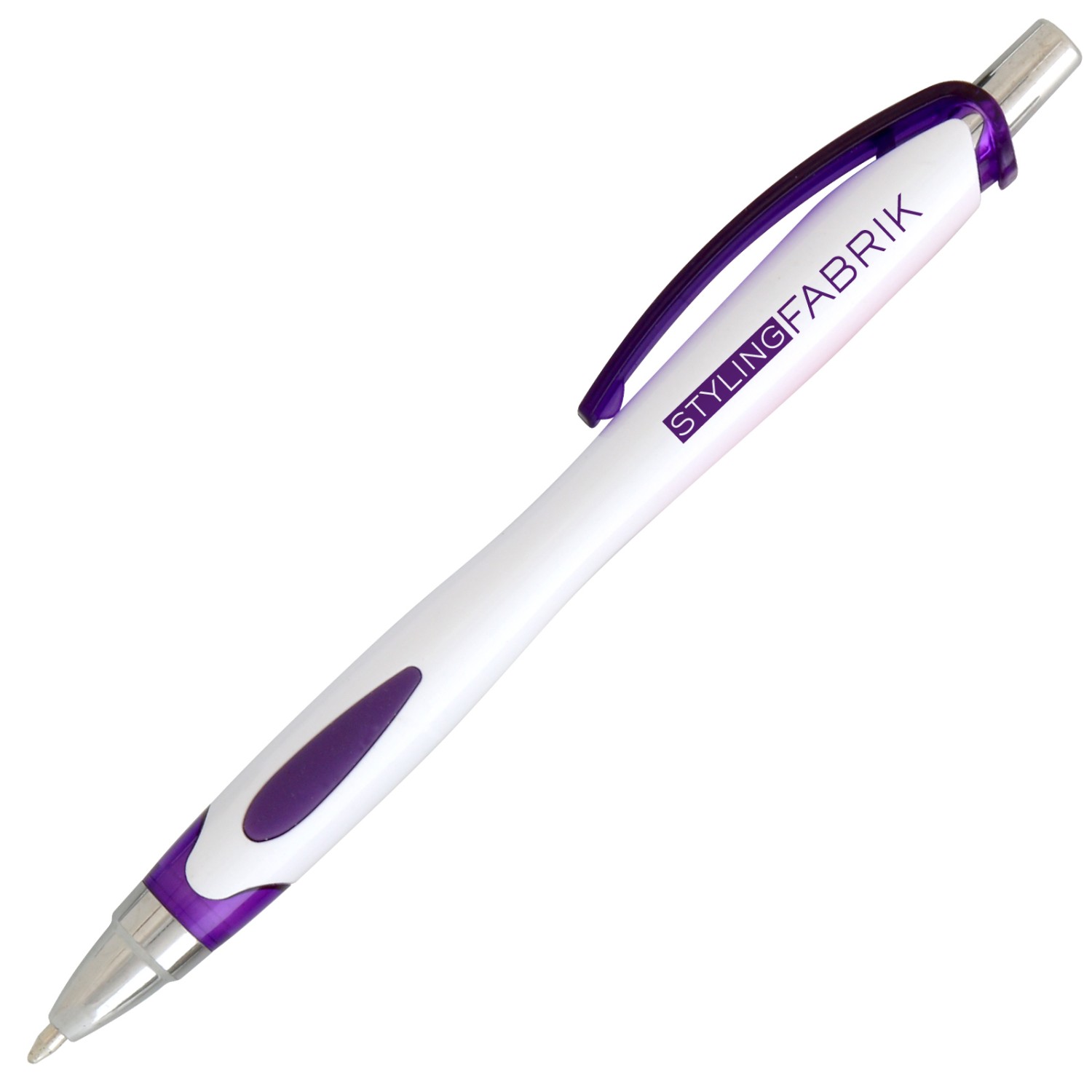 1. Foto Kugelschreiber VICKY mit Druck 1-farbig Logo Text Werbung Grafik (Gehäusefarbe: weiß / violett)