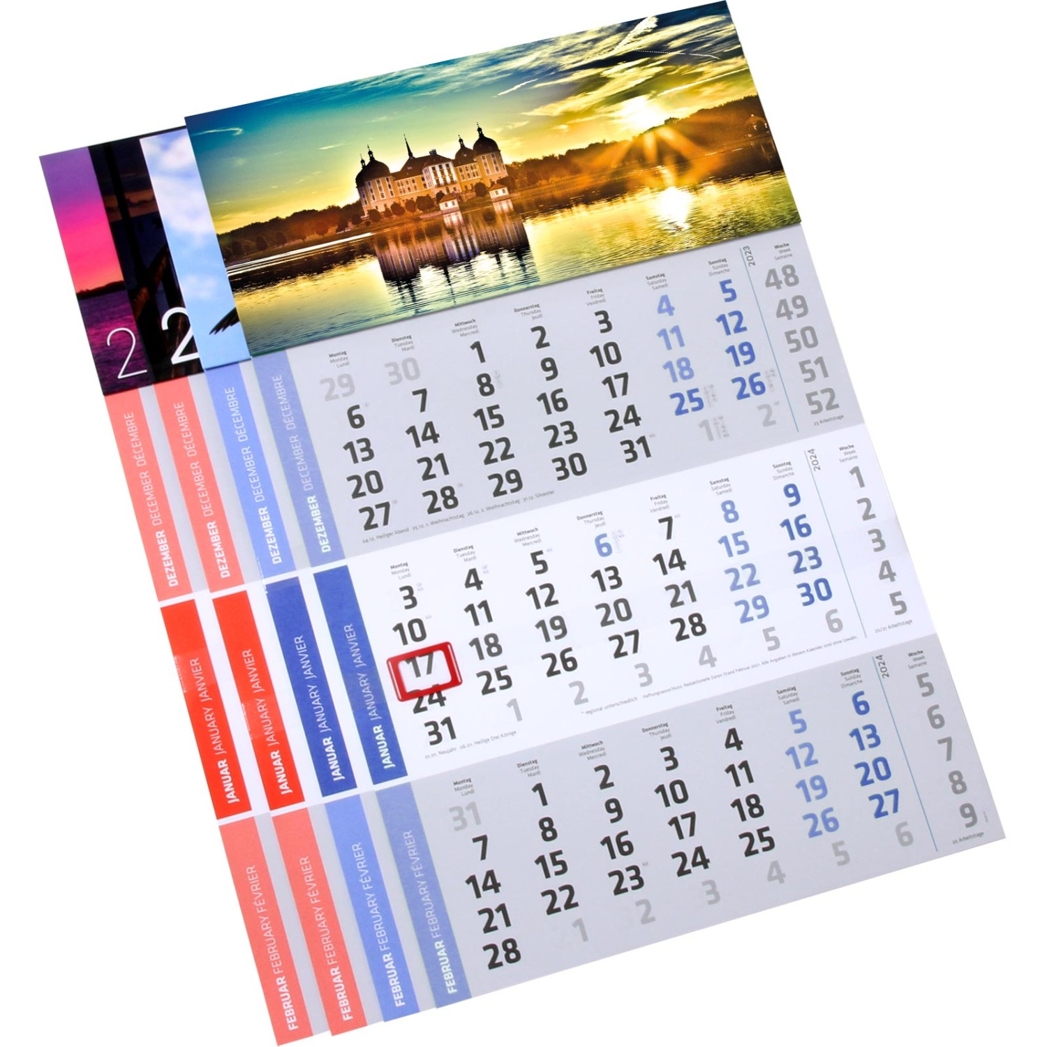 2. Foto 3-Monats-Kalender mit Druck Officekalender Bürokalender mit Ihrem Werbedruck (Grundfarbe Kalendarium: blau Größe der Kopflasche: 30 x 13,5 cm)