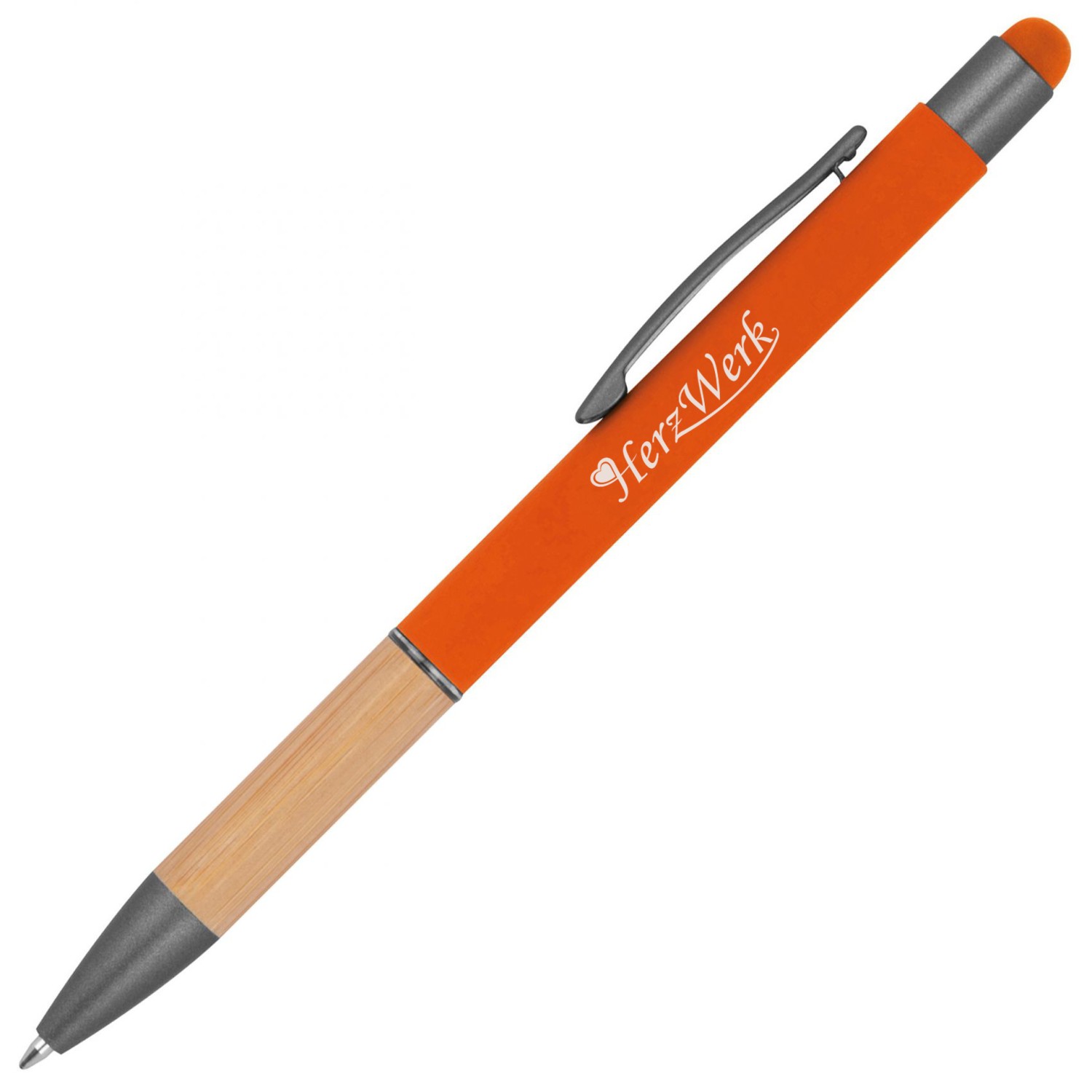 0. Foto Kugelschreiber LILLY Metall Bambus mit Gravur Namen Logo gravieren (Kugelschreiberfarbe: orange)