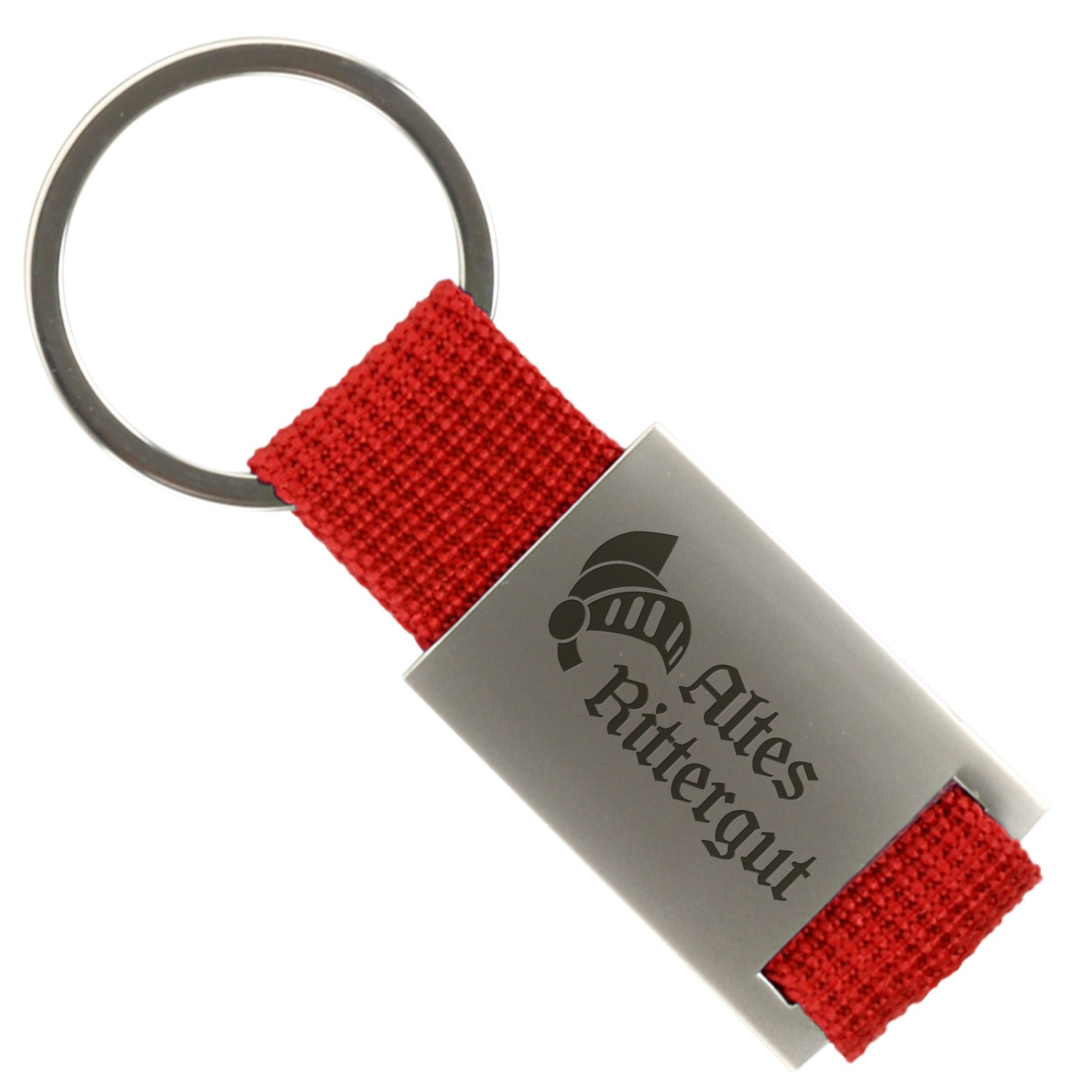 1. Foto Schlüsselanhänger Trogir Metall Band mit Gravur Text Logo (Farbe: rot)