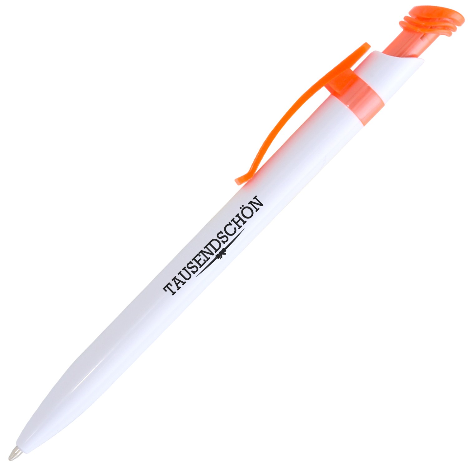 0. Foto Kugelschreiber POLO mit Druck 1farbig Werbung Logo Grafik bedruckt (Gehäusefarbe: weiß / orange)