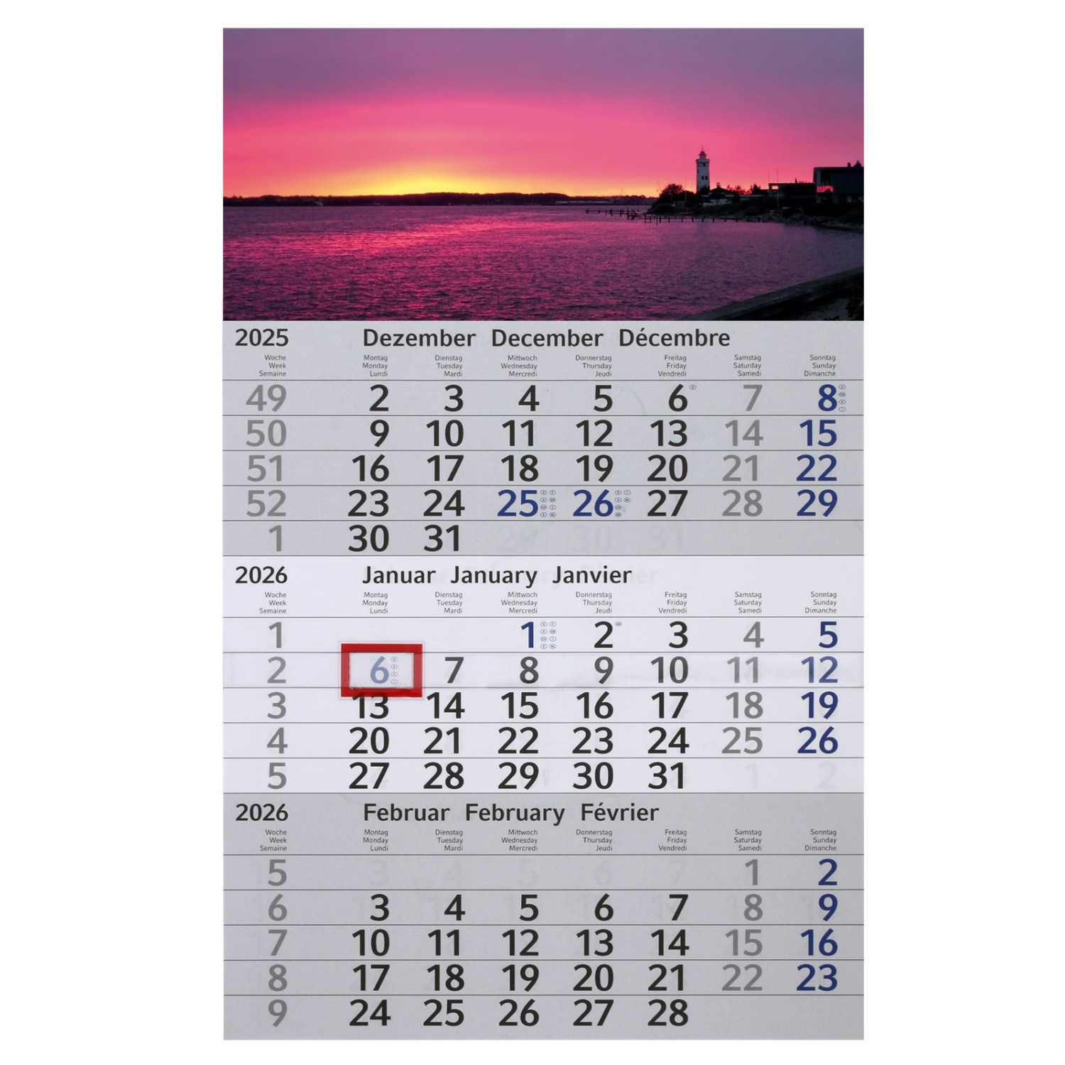 0. Foto 3-Monats-Kalender mit Druck Officekalender Bürokalender mit Ihrem Werbedruck (Grundfarbe Kalendarium: blau Größe der Kopflasche: 30 x 20 cm)