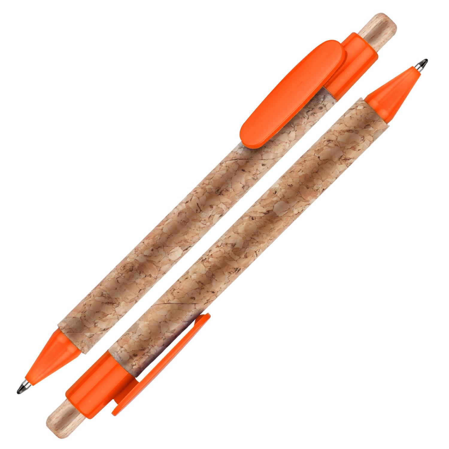 0. Foto Kork Kugelschreiber KORTE mit Druck Werbung auf Clip bedrucken (Clipfarbe: orange)